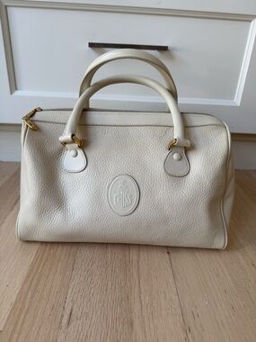 Mark Cross Italy 1845 off white ivory leather cube doctor satchel handbag Grace